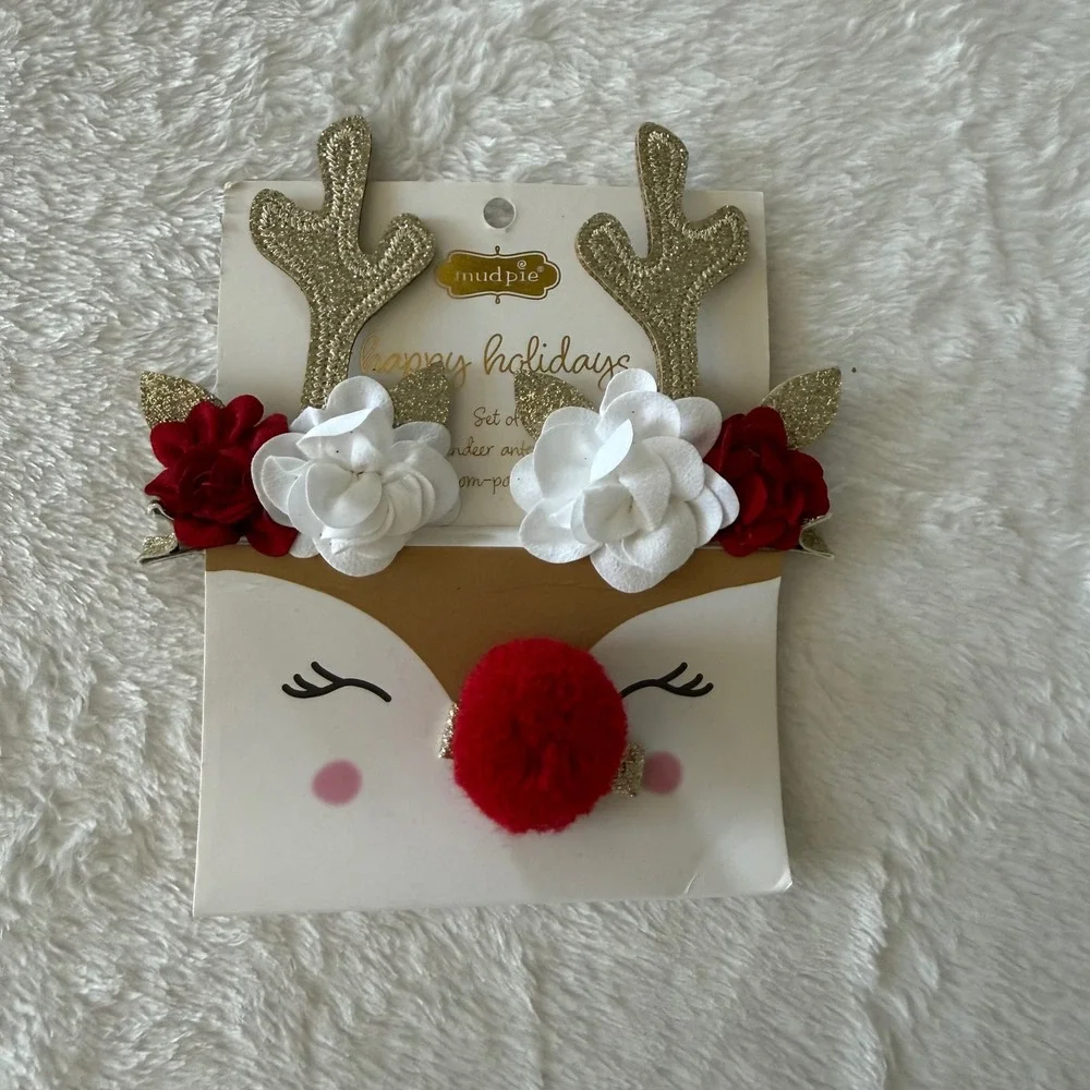Mud Pie Holidays Reindeer Clips Toddler Girls Christmas Hair Accessories NWT‎